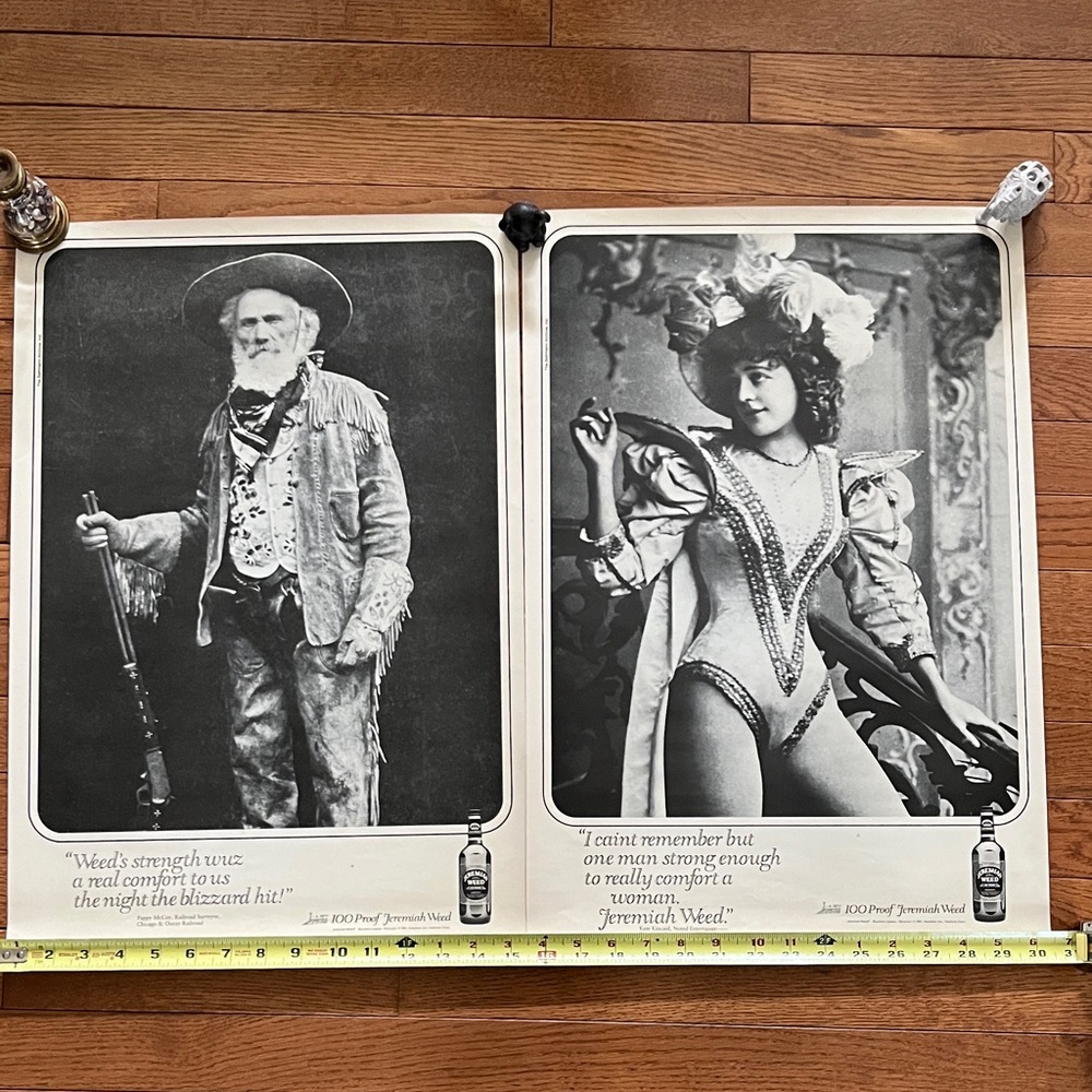 Vintage Set of 2 Black & White Bourbon Ad Home Art Prints